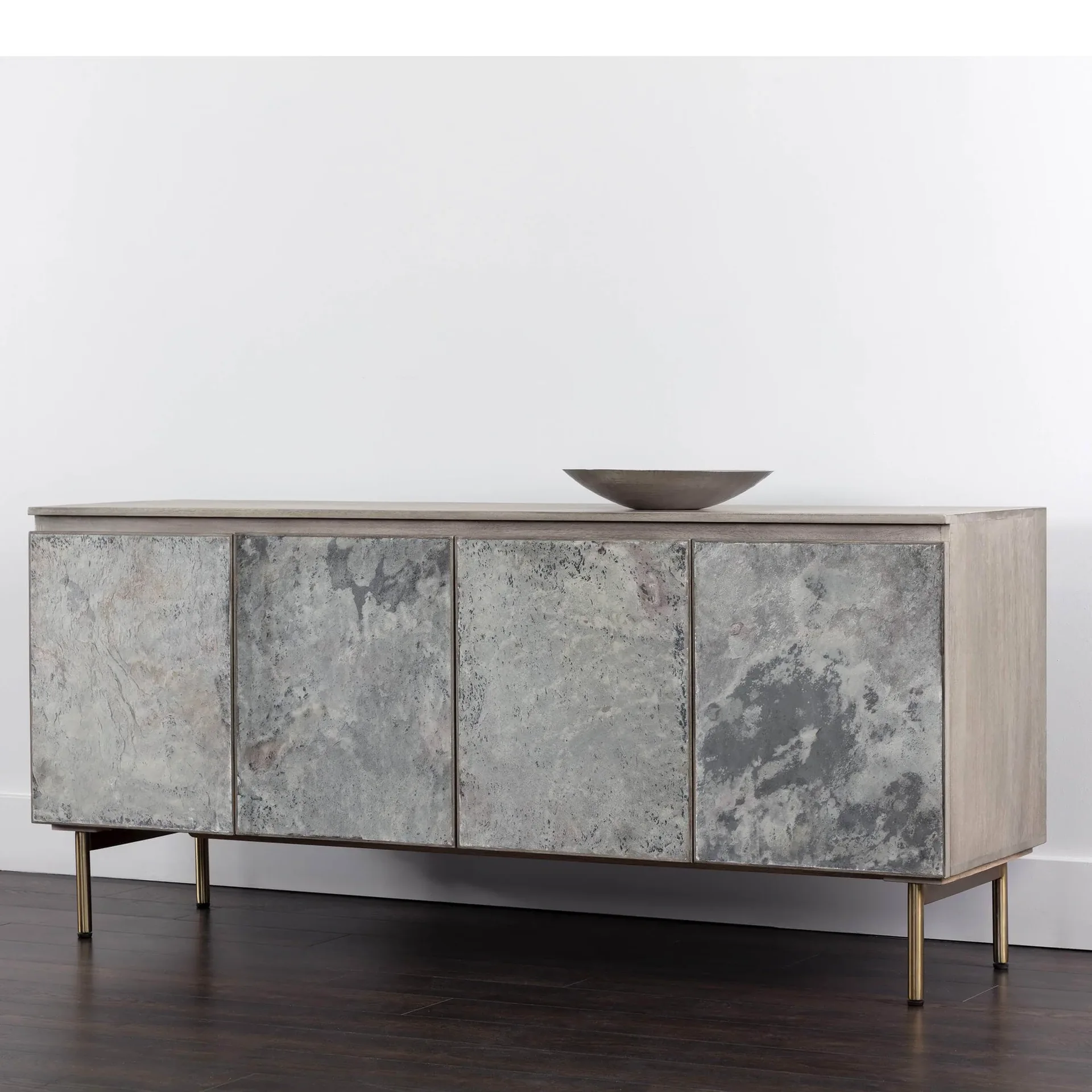 Mirabelli Stone and Wood Sideboard Cabinet