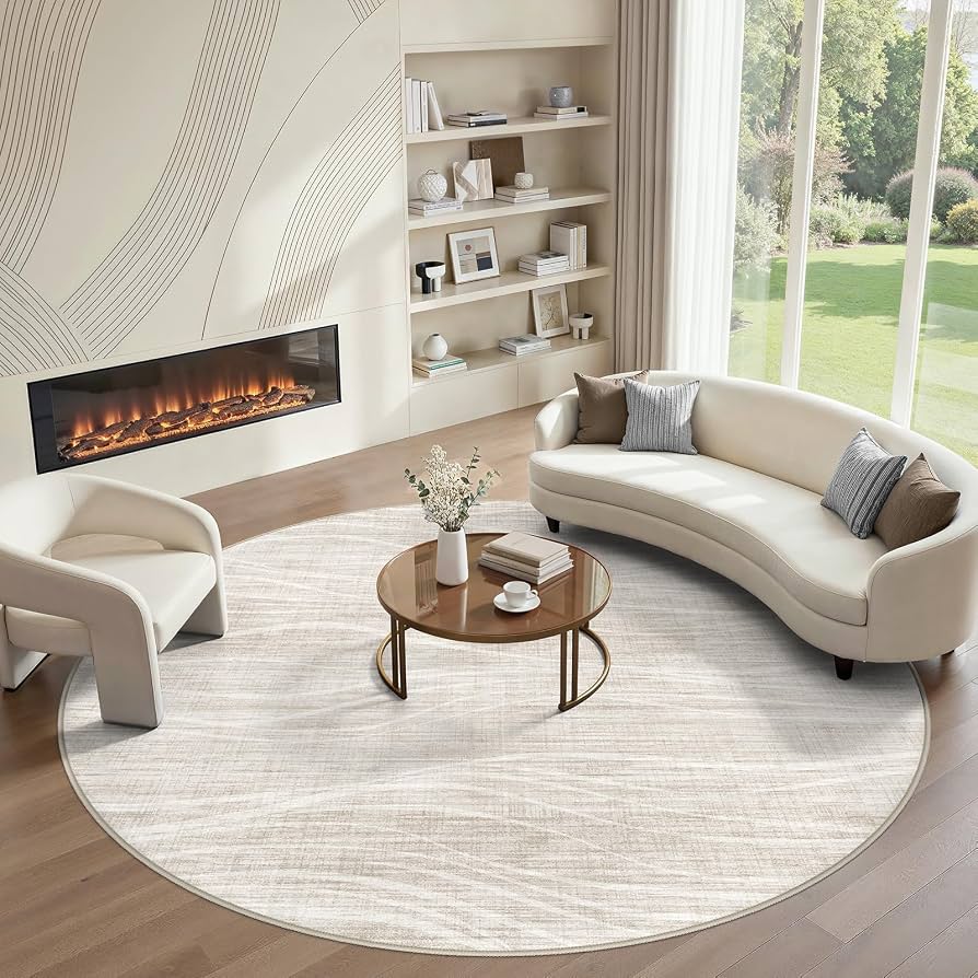 Beige Textured Round Area Rug