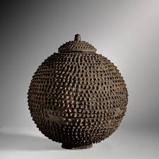 Textured Brown Ceramic Decorative Spiked Jar
