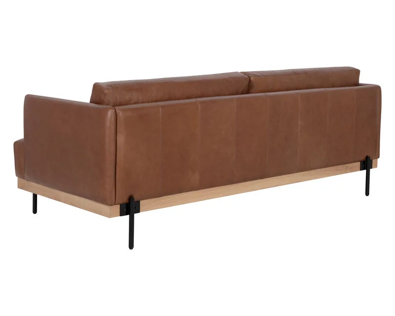 Saul Leather Sofa with Wood Base