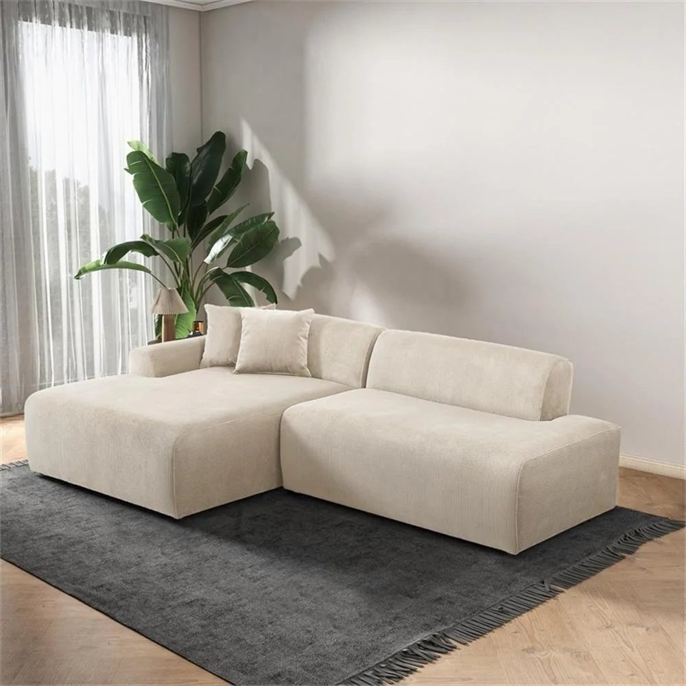 Cream Ribbed Fabric Modular Sofa