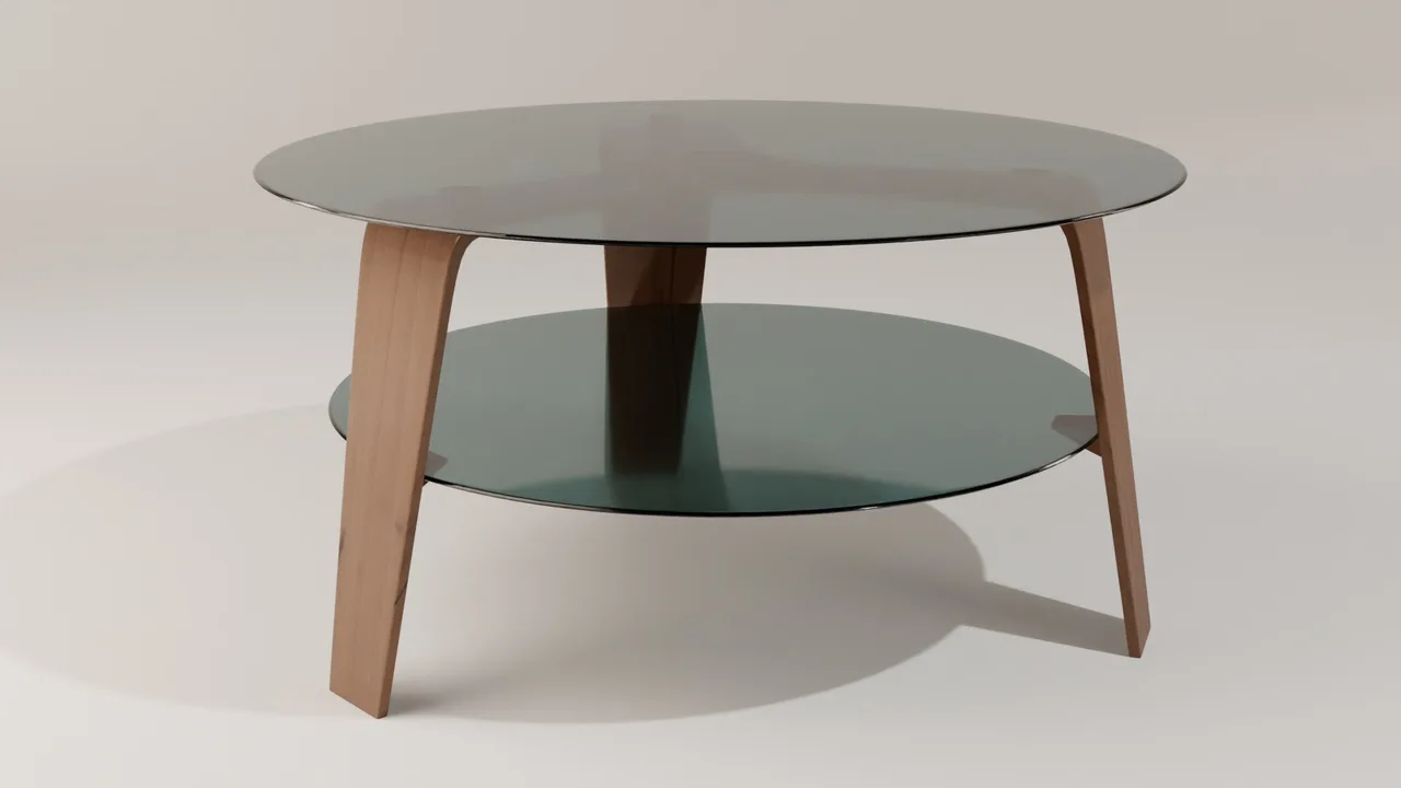 Round Glass and Wood Coffee Table