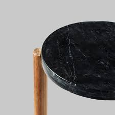 Round Marble and Wood Side Table