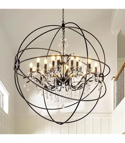 Matte Black Orbital Crystal Chandelier