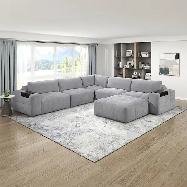 Gray Textured Fabric Sectional Sofa