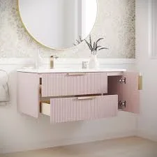Camille Pink Ribbed Bathroom Vanity
