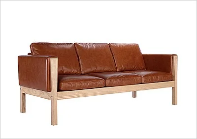 Brown Leather Sofa with Oak Frame