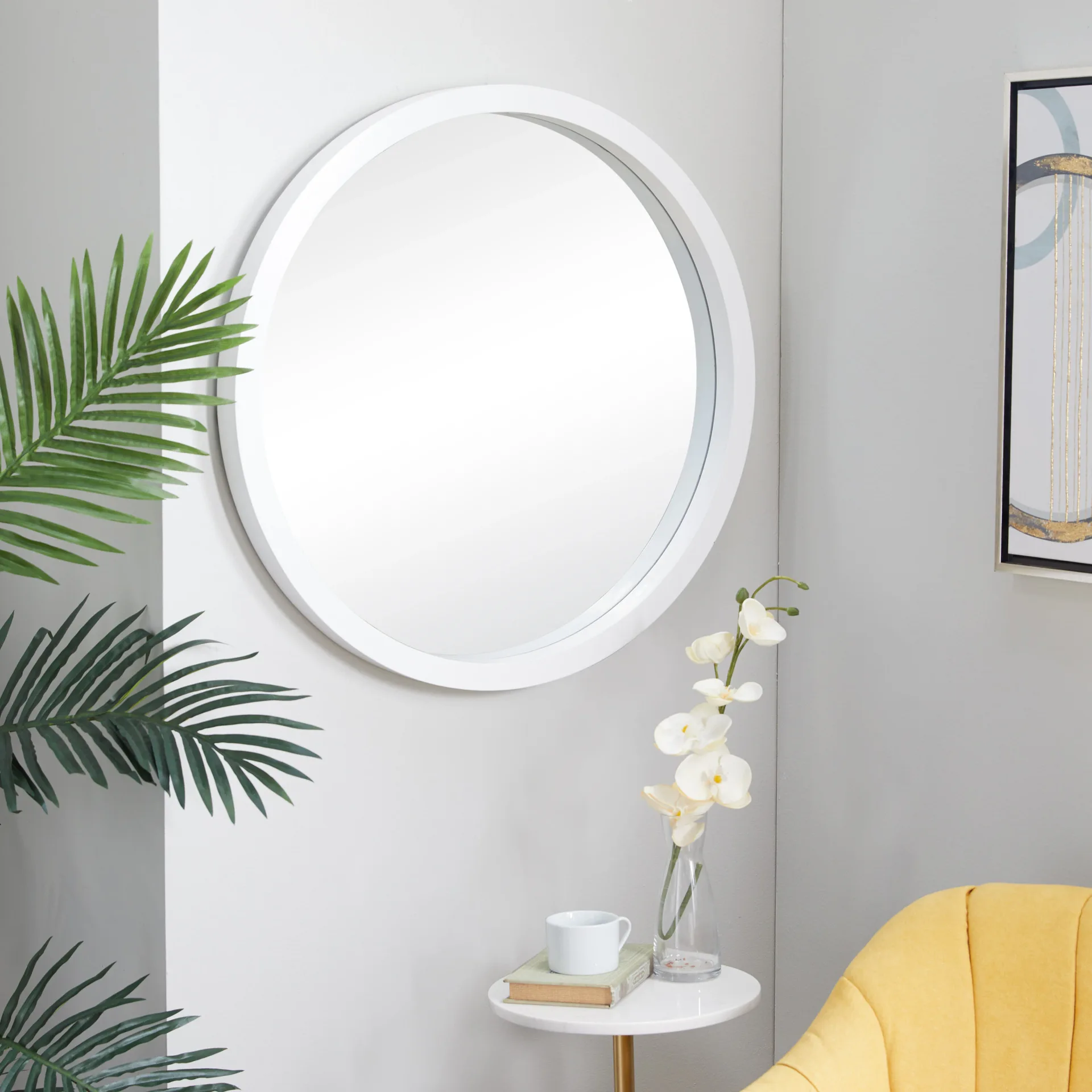 Grayson Lane Minimalist White Round Wall Mirror