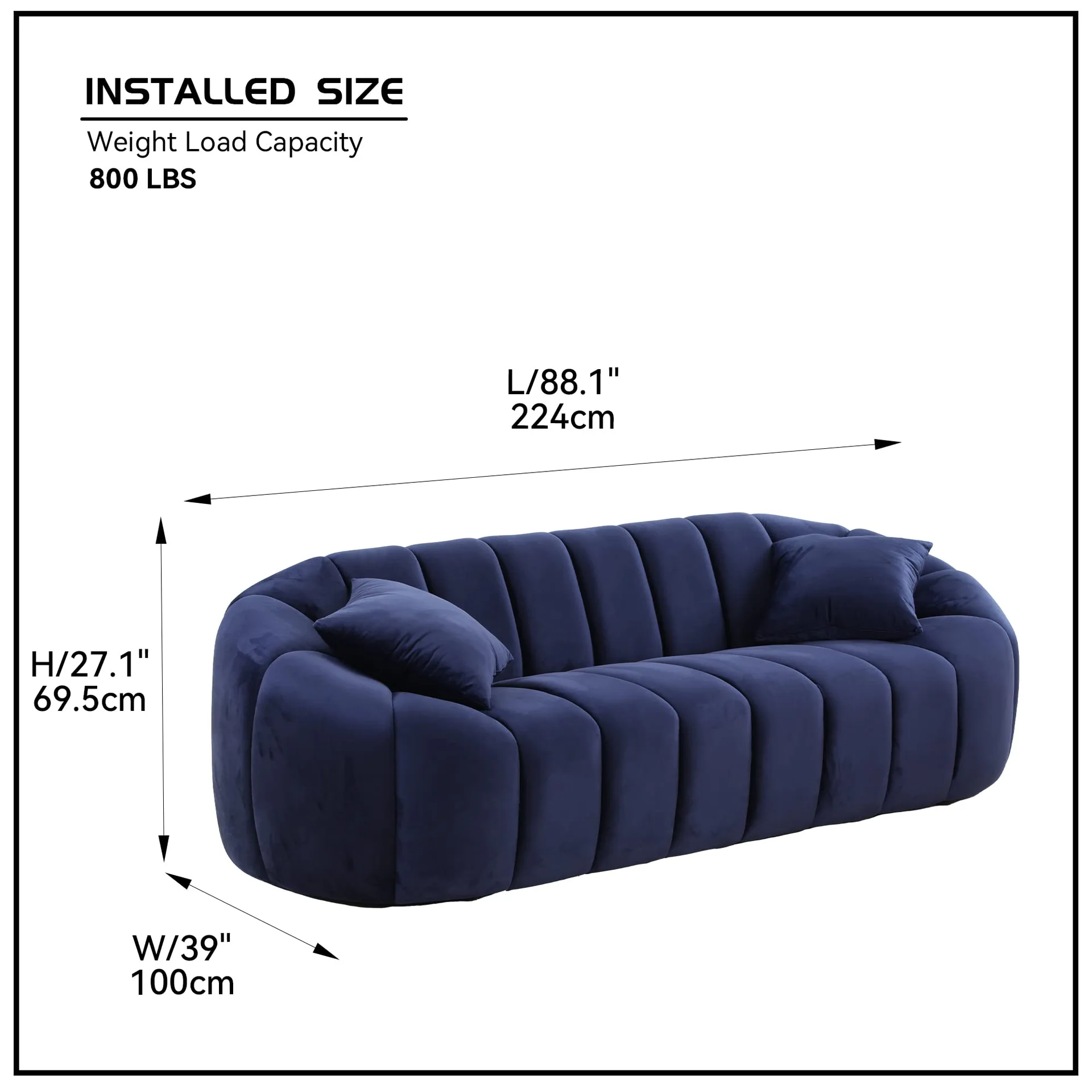 Navy Velvet Channel Tufted Modular Sofa