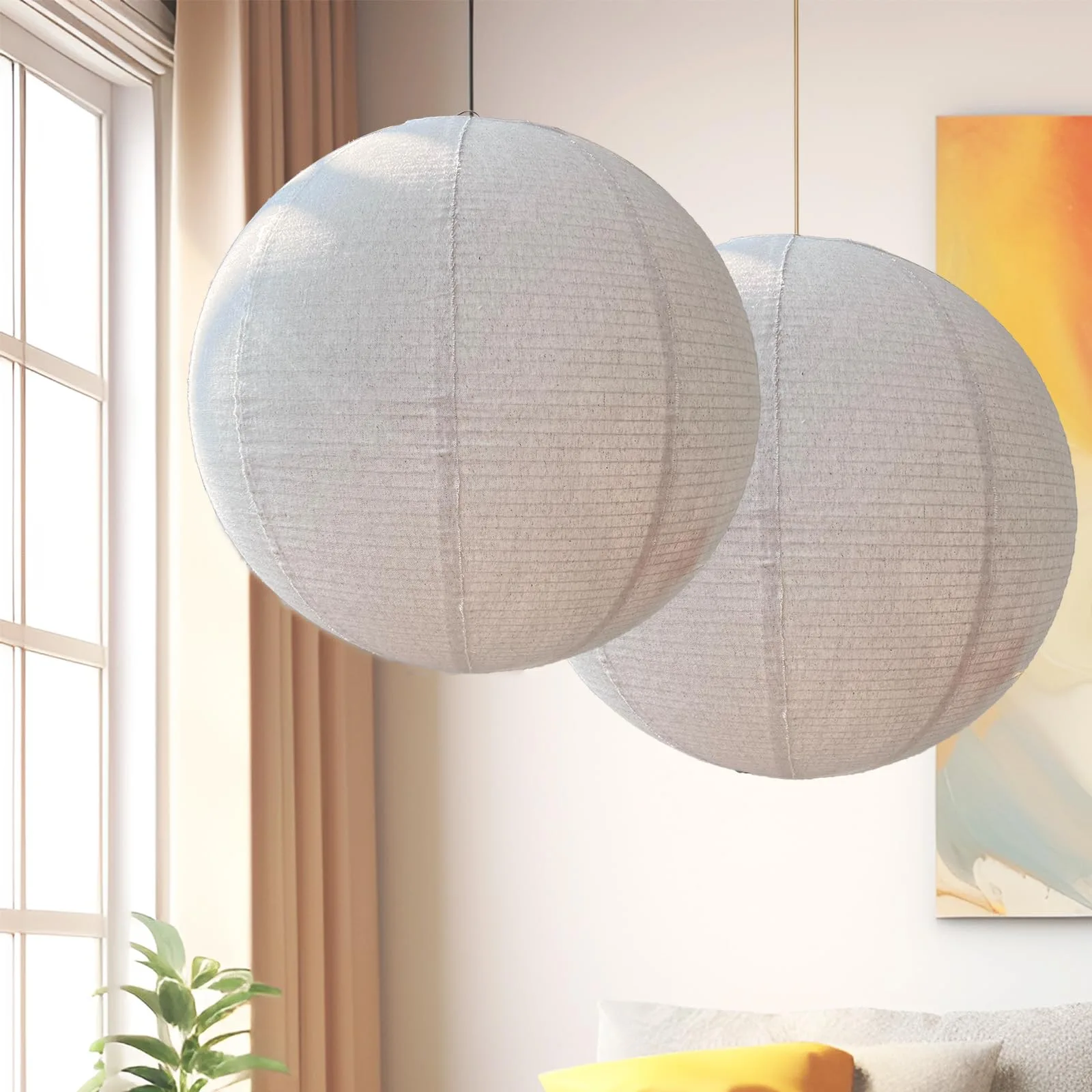 Round Linen Paper Lantern Pendant Light