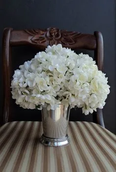White Floral Arrangement in Silver Vase