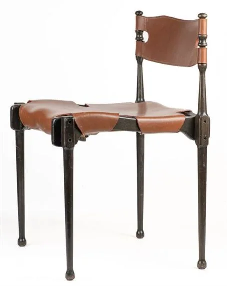 Frei Otto Wood and Leather Sling Dining Chair