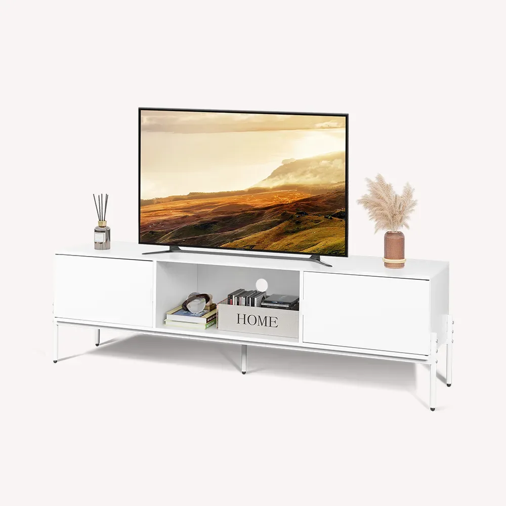 White Media Console with Metal Legs