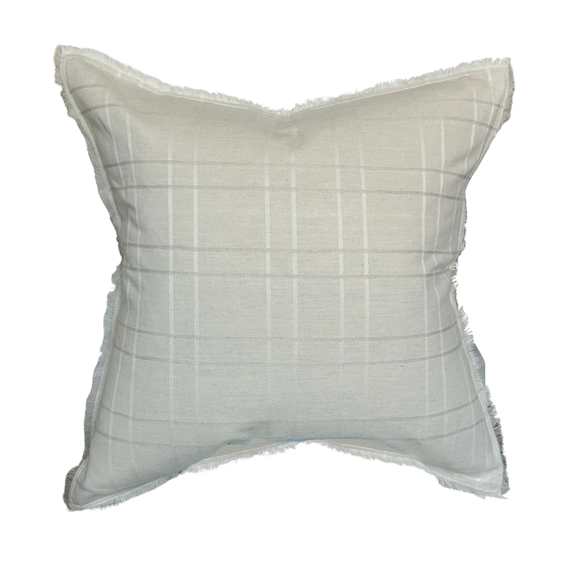 Cream Plaid Linen Accent Pillow