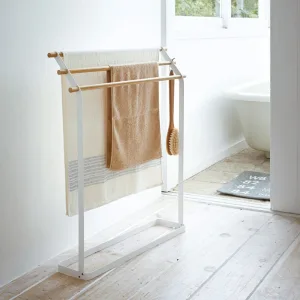 Yamazaki Minimalist Steel and Wood Freestanding Towel Rack