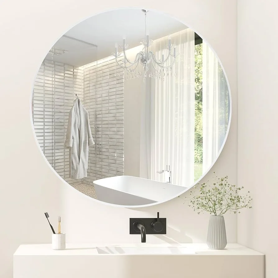 Minimalist White Round Wall Mirror