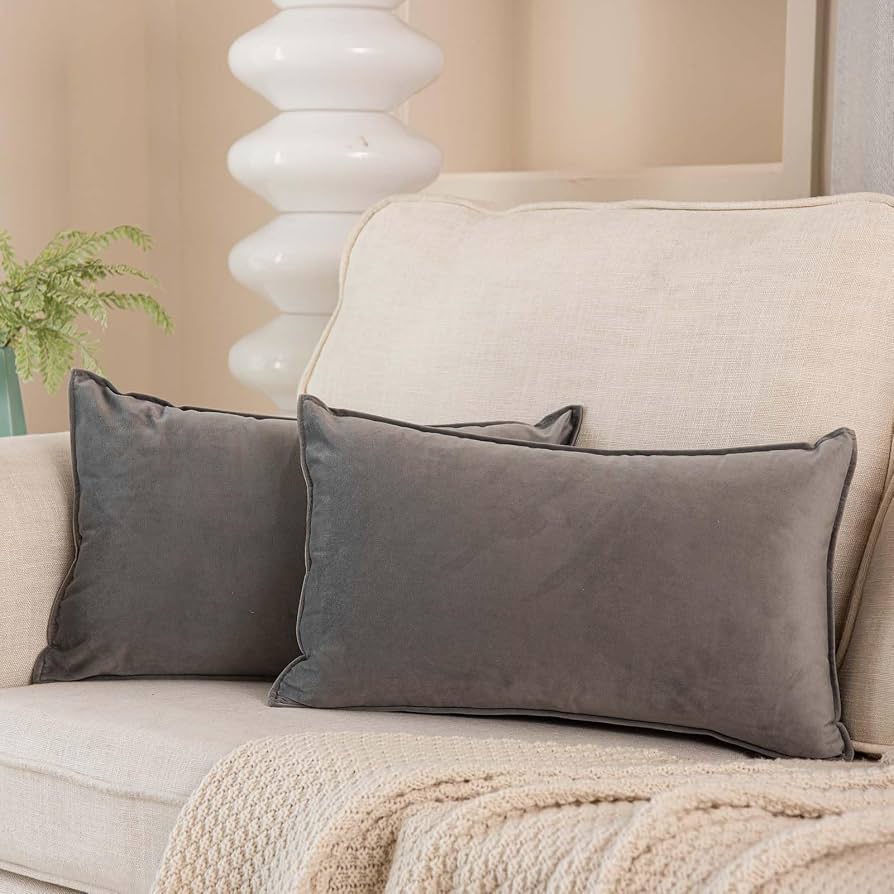 JUSPURBET Gray Velvet Rectangular Throw Pillow