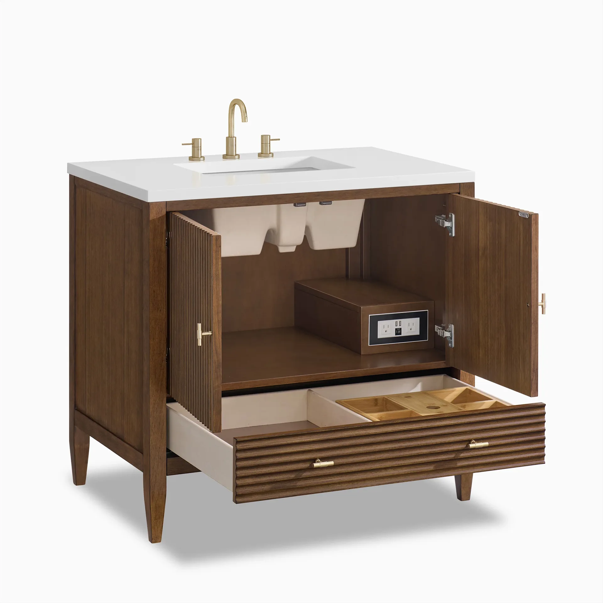 Mid-Century Modern Walnut Bathroom Vanity