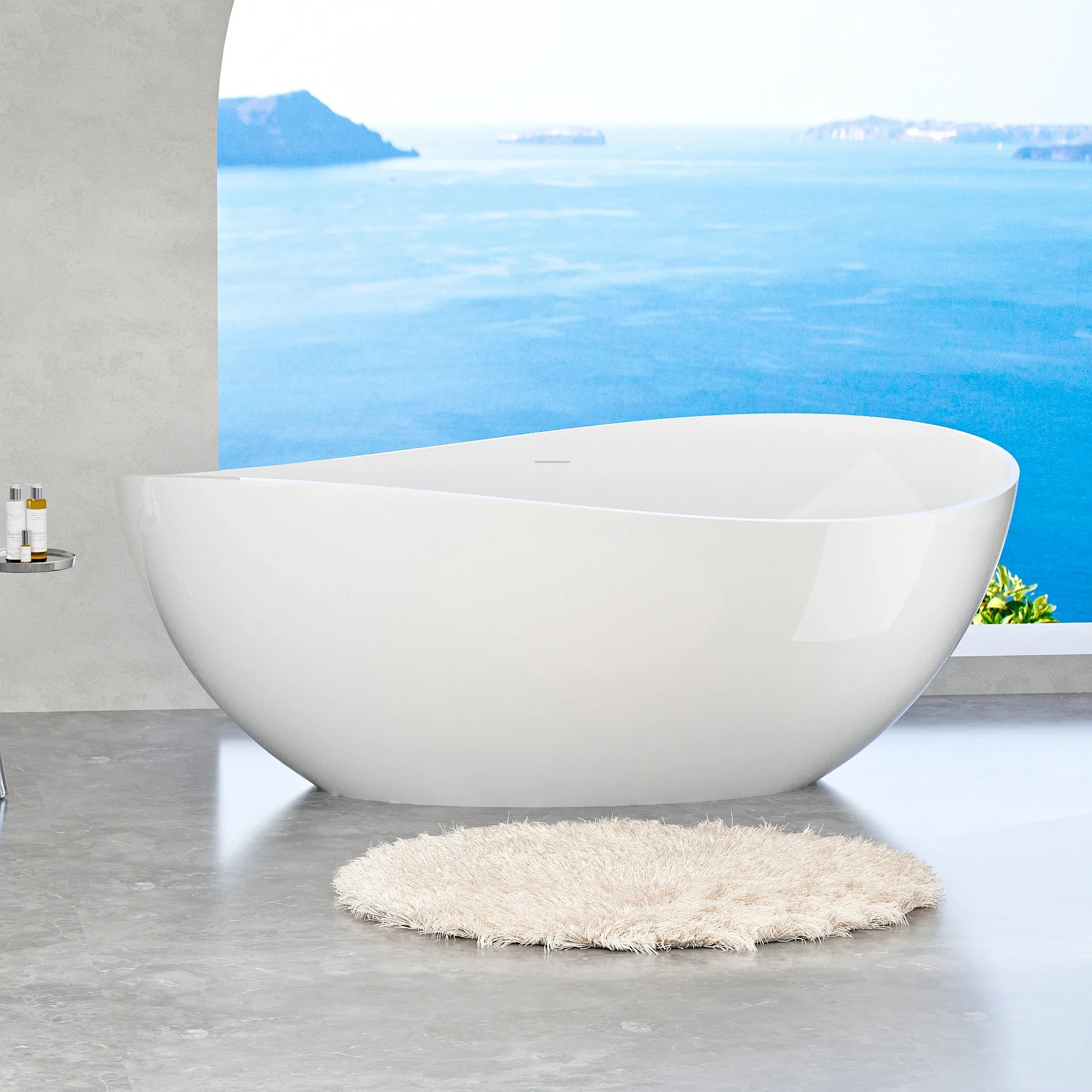 Glossy White Oval Freestanding Bathtub