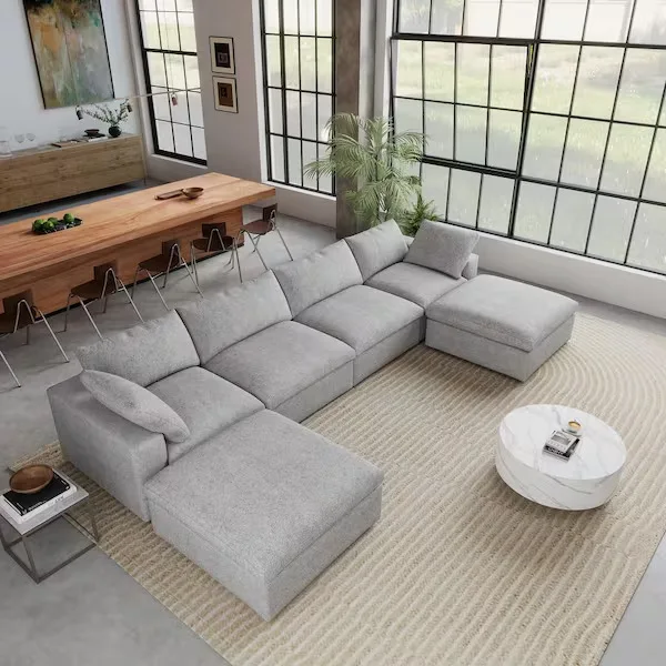 J&E Home Gray Linen Sectional Sofa