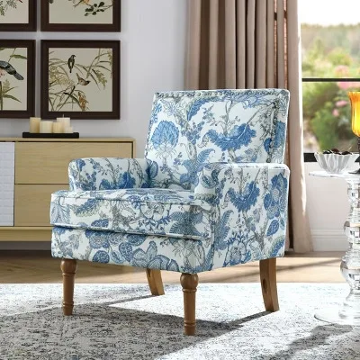 Blue Floral Accent Chair
