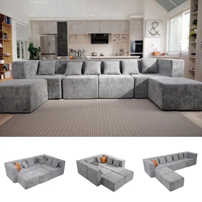 Gray Textured Sectional Sofa