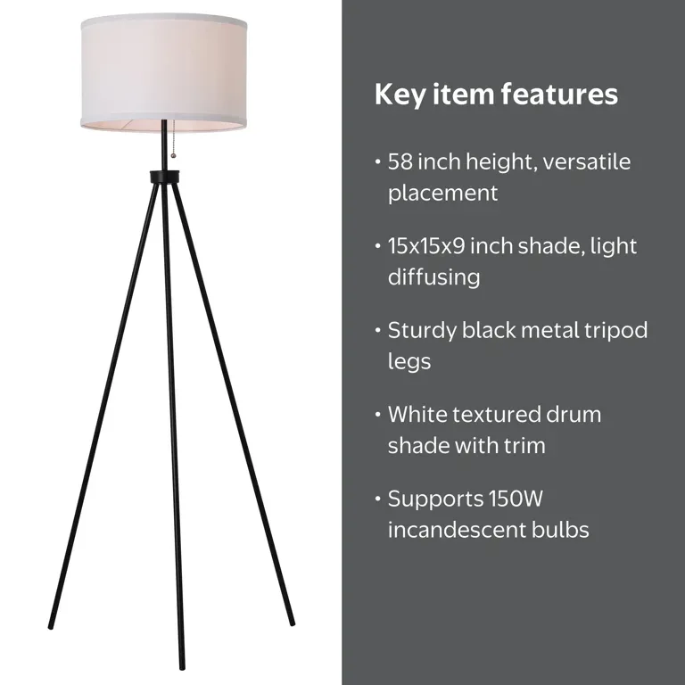 Black Metal Tripod Floor Lamp