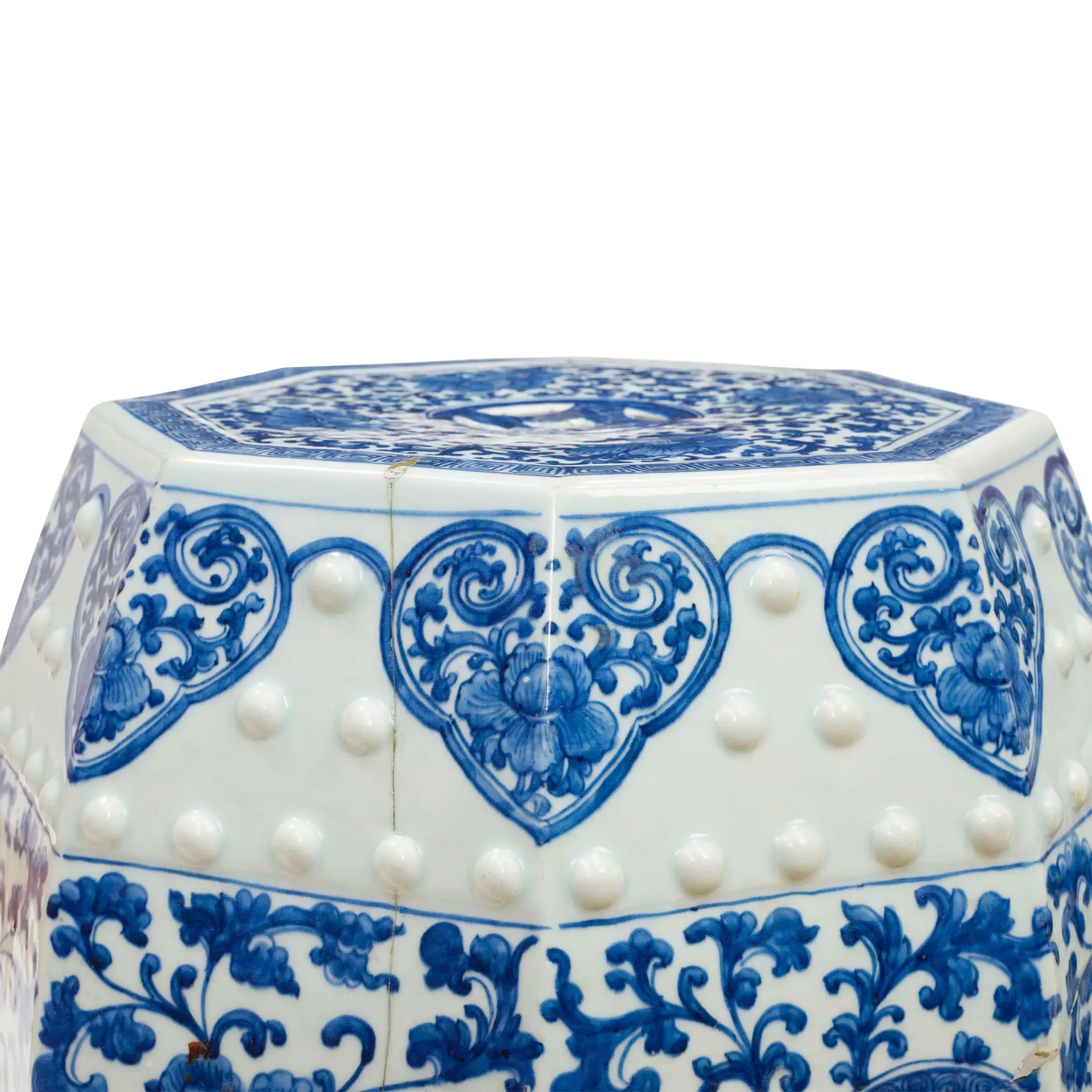 Blue and White Floral Garden Stool