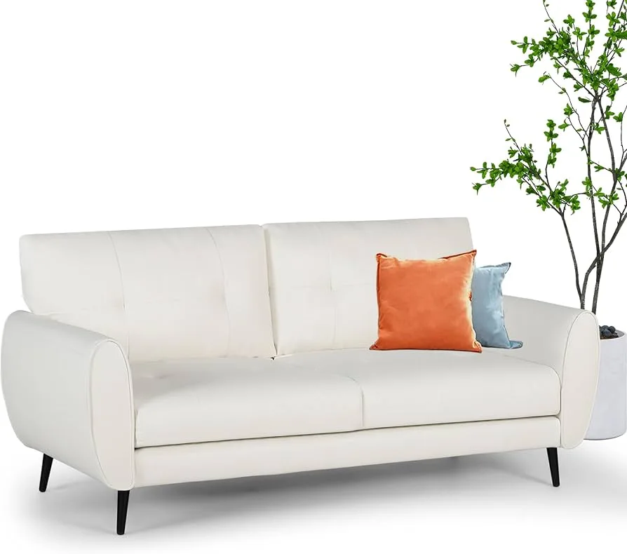 Mid-Century Modern White Sofa