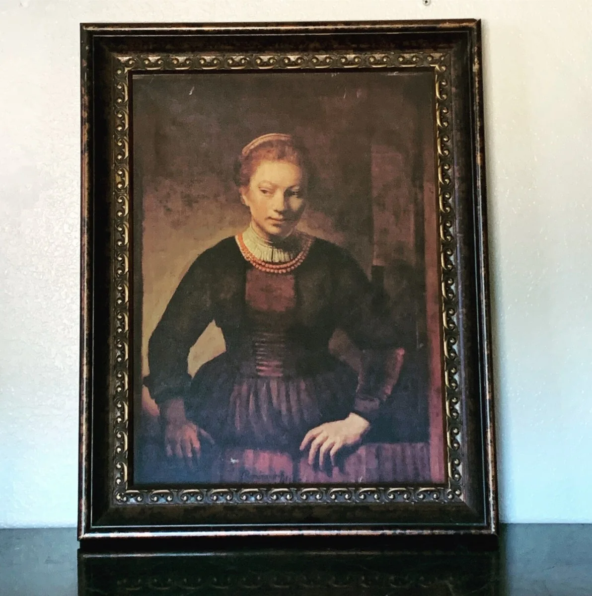 Rembrandt Young Woman Traditional Framed Portrait Painting