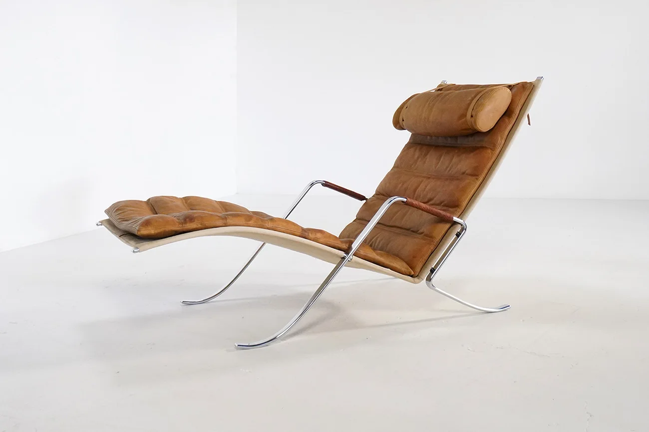 Grasshopper Brown Leather Lounge Chair