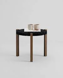 Round Marble and Wood Side Table