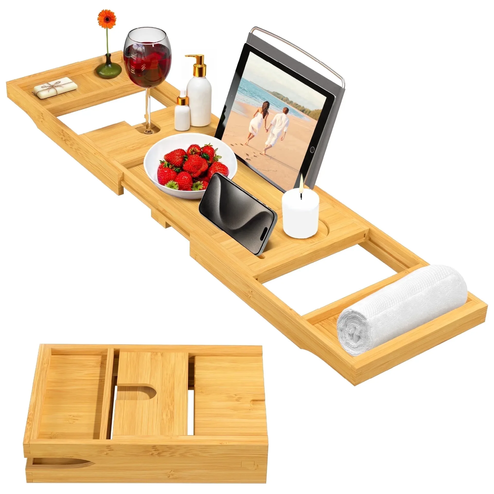 Natural Wood Bathtub Caddy