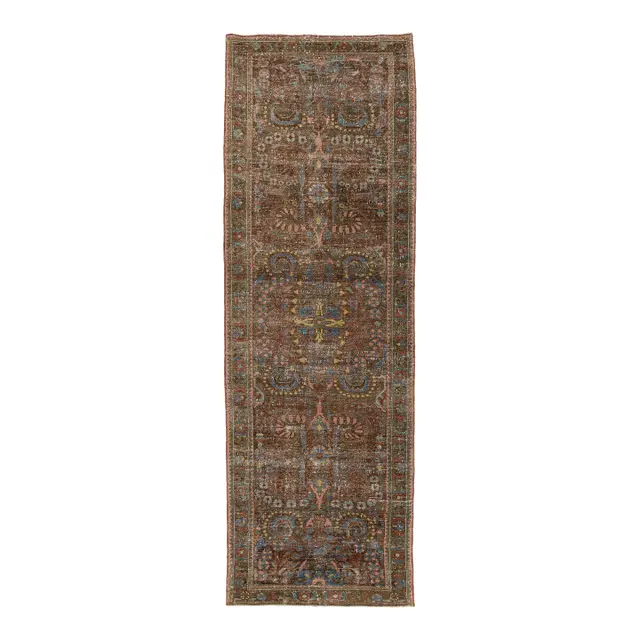 Antique Mahal Distressed Antique Wool Runner Rug