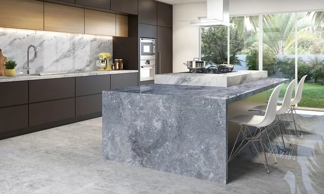 Modern Rectangular Stone Kitchen Island