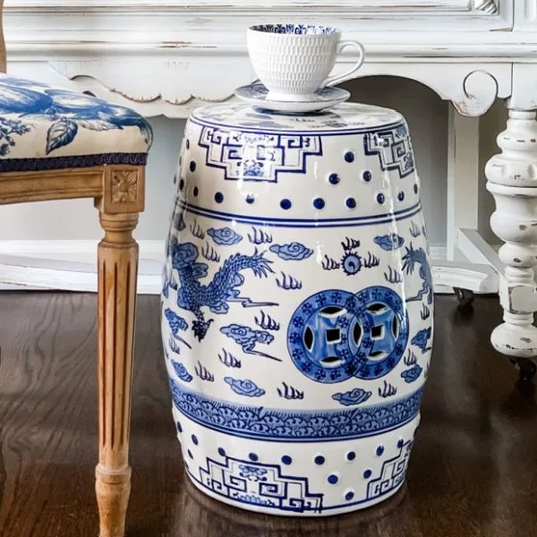Blue and White Ceramic Garden Stool