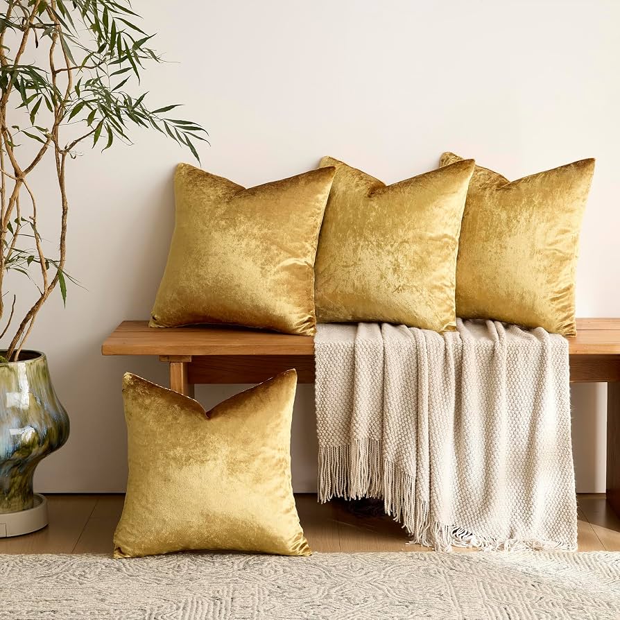 Gold Velvet Square Throw Pillow