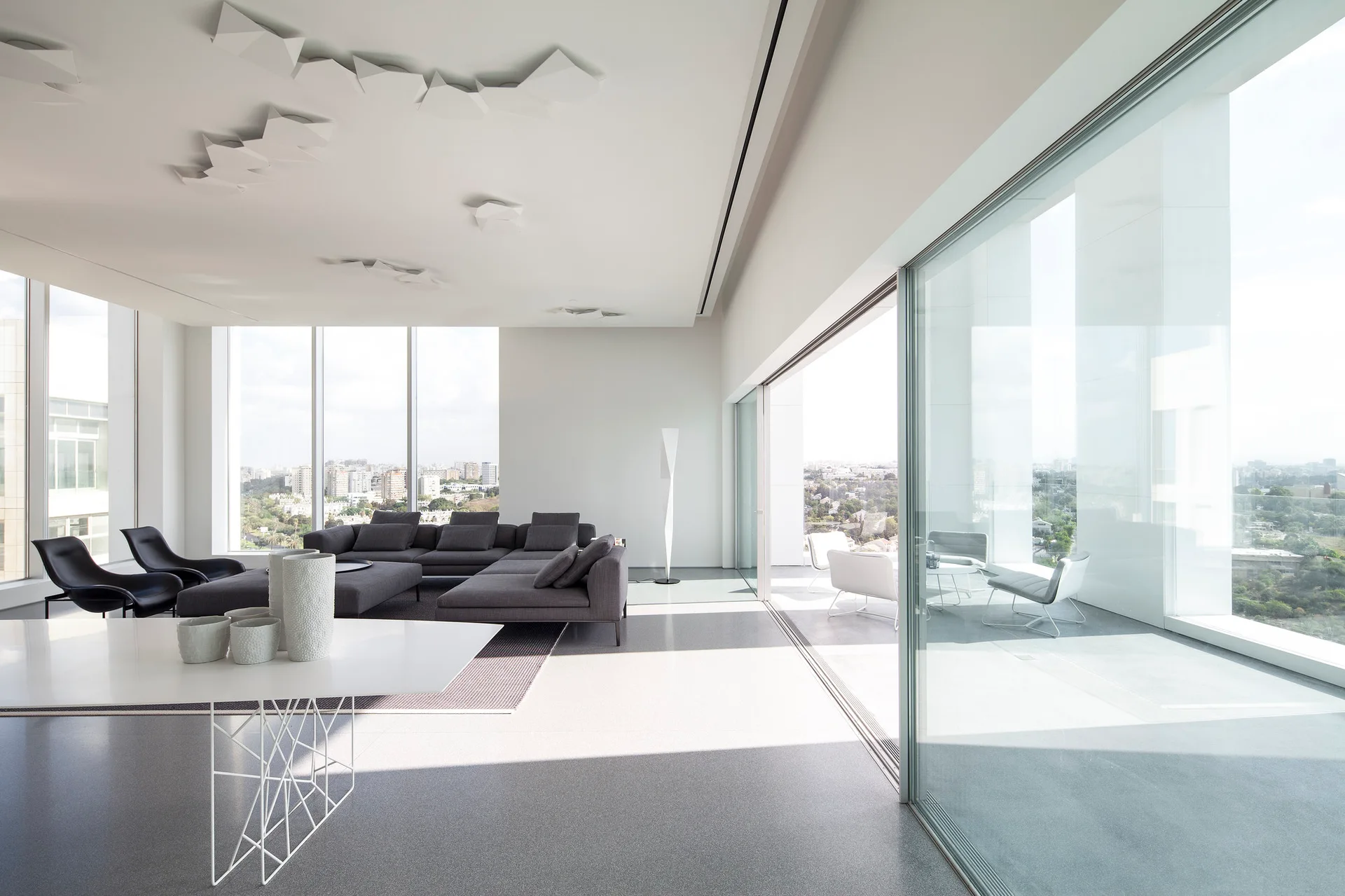 Layers of White, Pitsou Kedem Architects, Interior, Living Room, Sofa, Table, Windows, Chair, Glass