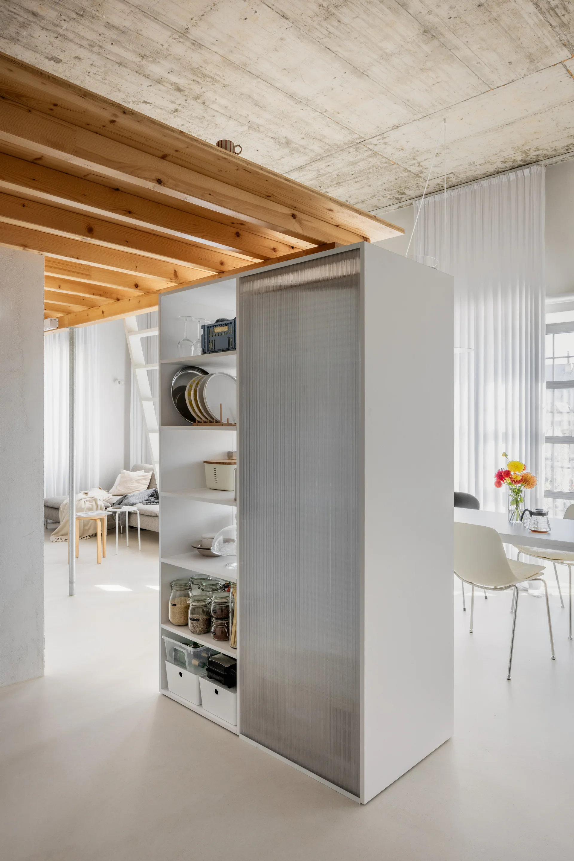 Pink Mill Aparment, Kilo, Honc, Interior, Kitchen, Wood, Shelving, Chair