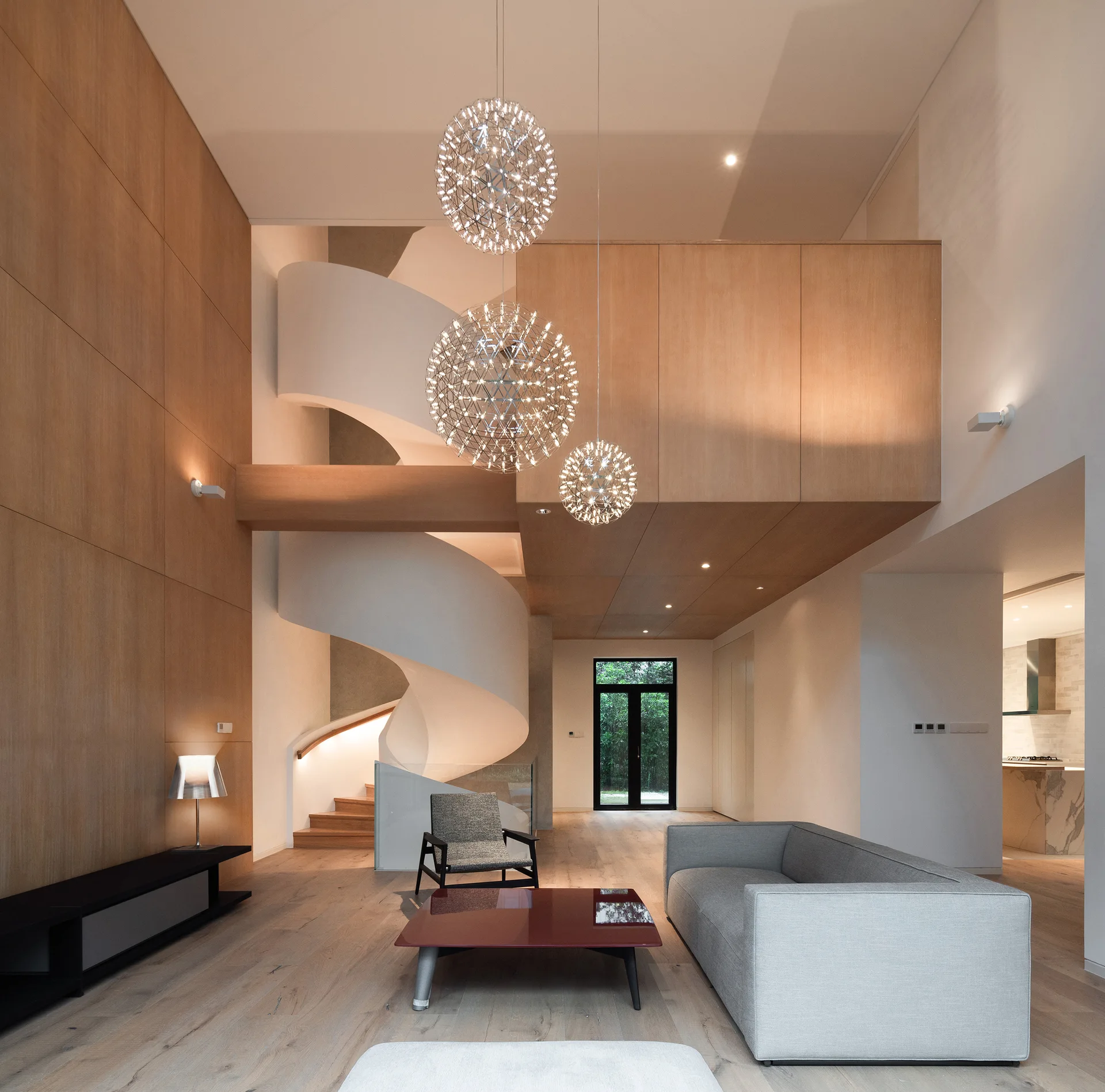 Hangzhou Spiral Villa, Tsutsumi and Associates, Interior, Living Room, Sofa, Lighting, Table
