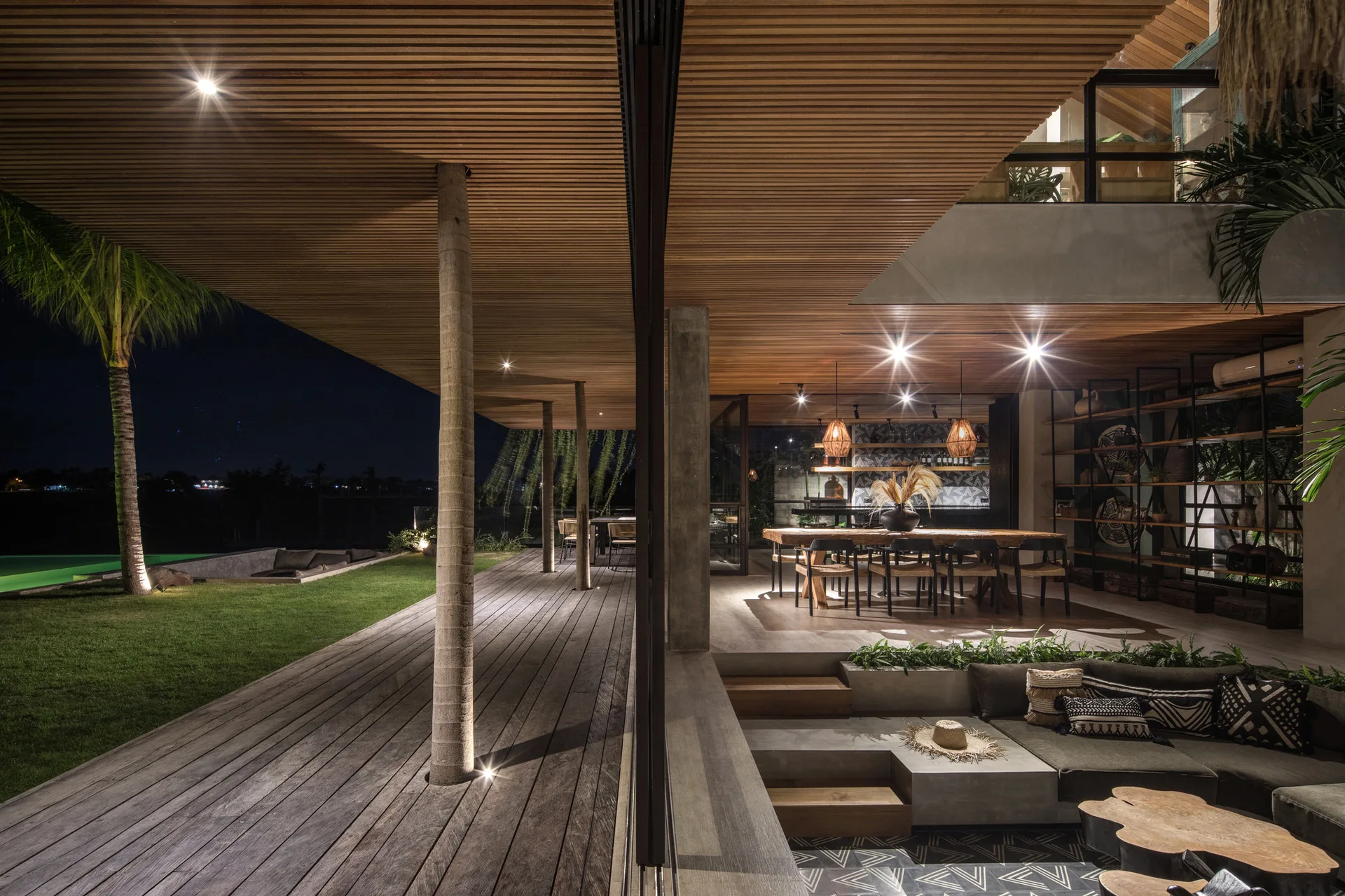Cala Saona House, Biombo Architects, Interior, Wood, Beam, Deck