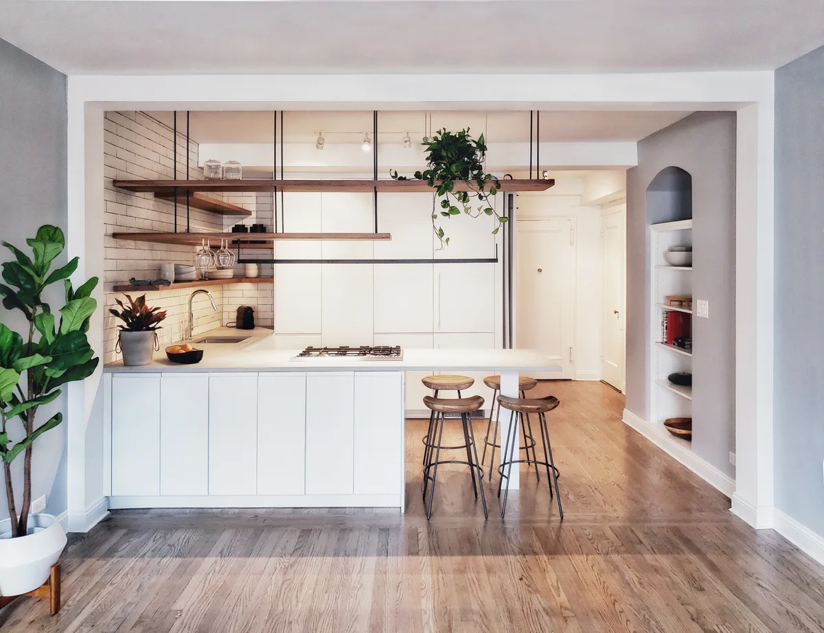 B+D Apartment, k-da, Interior, Kitchen, Table, Countertop, Beam