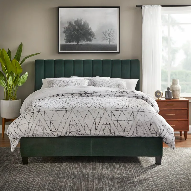 upholstered green velvet bed